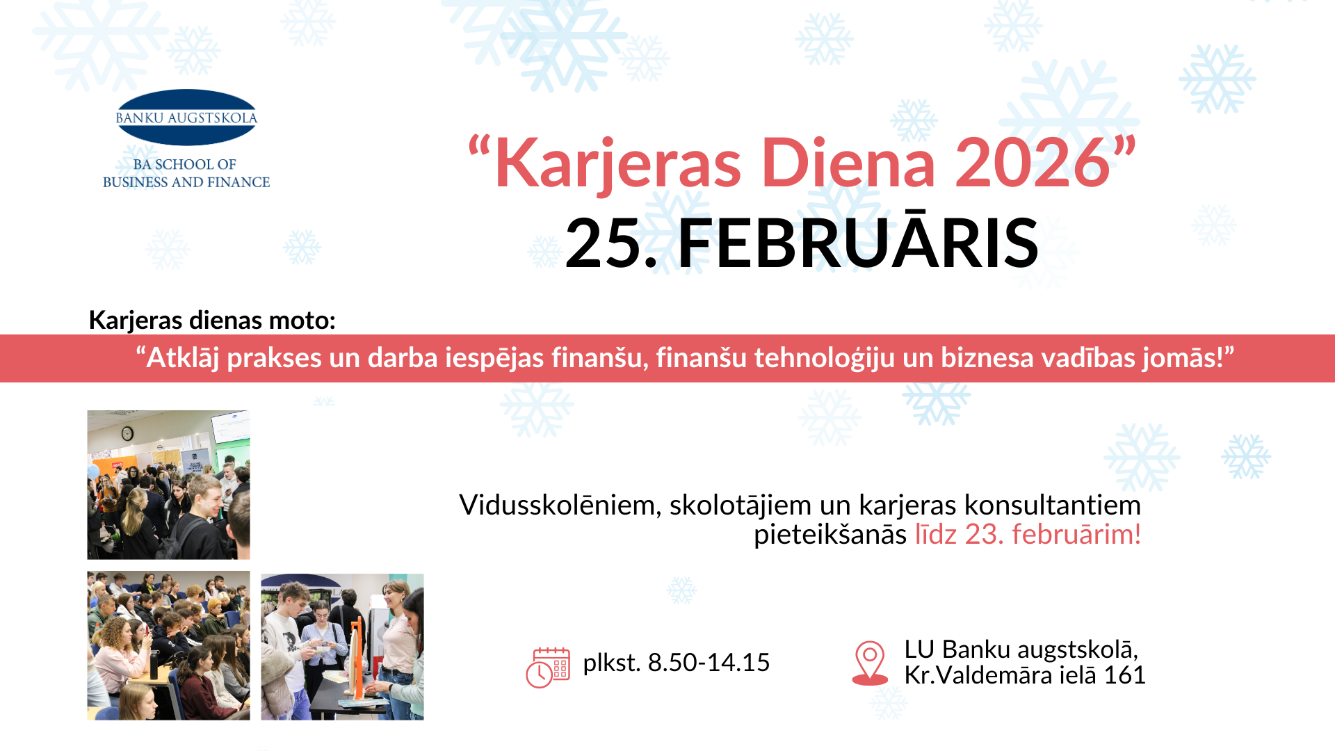 Reklāmas plakāts Karjeras diena 2026 ar fotogrāfijām un informāciju par pasākumu